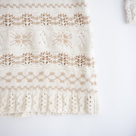 Vintage Liz Sport Cream Tan Knit Grandmacore 100% Cotton Crewneck Sweater M - Picture 6 of 10